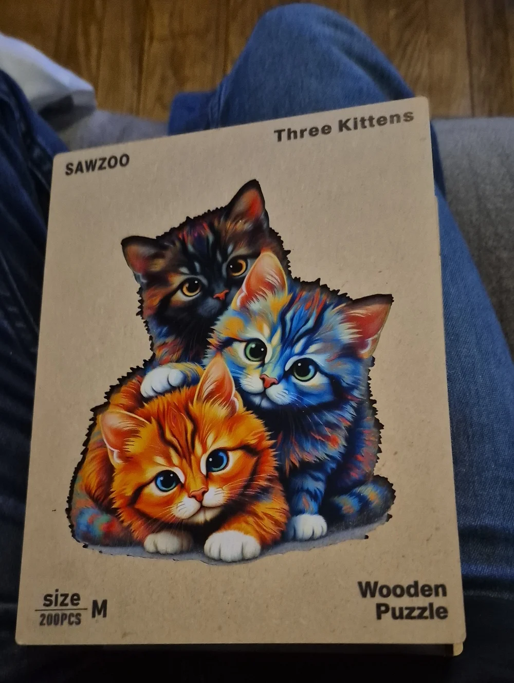 Three Kittens Wooden Cat Puzzle - Multicolor (Blue, Orange, Black)